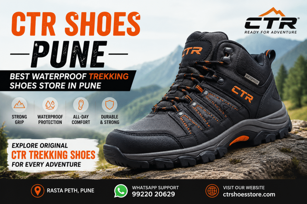CTR waterproof trekking shoes in Pune with strong grip, waterproof protection, and durable outdoor design for trekking and hiking adventures.