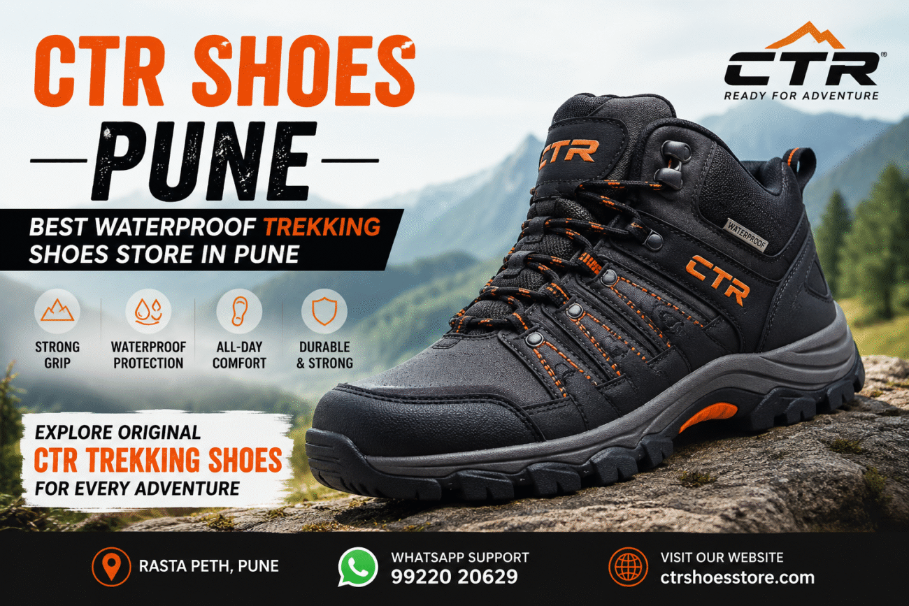 CTR waterproof trekking shoes in Pune with strong grip, waterproof protection, and durable outdoor design for trekking and hiking adventures.