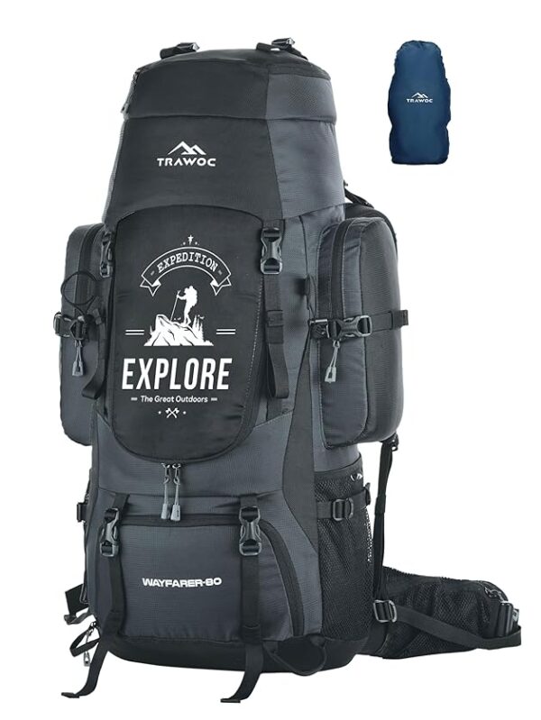 IBEX Wayfarer 80L Travel Backpack with Water-Resistant Fabric & Laptop Compartment – Grey