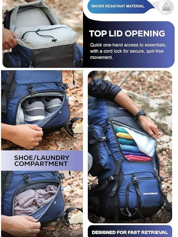 IBEX Wayfarer 80L Travel Backpack with Water-Resistant Fabric & Laptop Compartment – Navy Blue