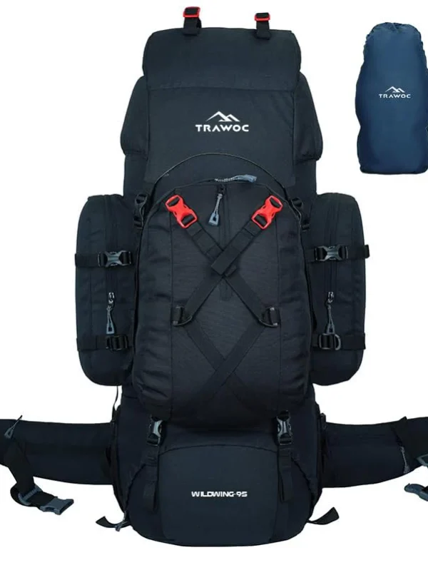 IBEX Wildwing 95L (80+15L) Hiking & Travel Backpack with Shoe Compartment & Water-Resistant Design – Black