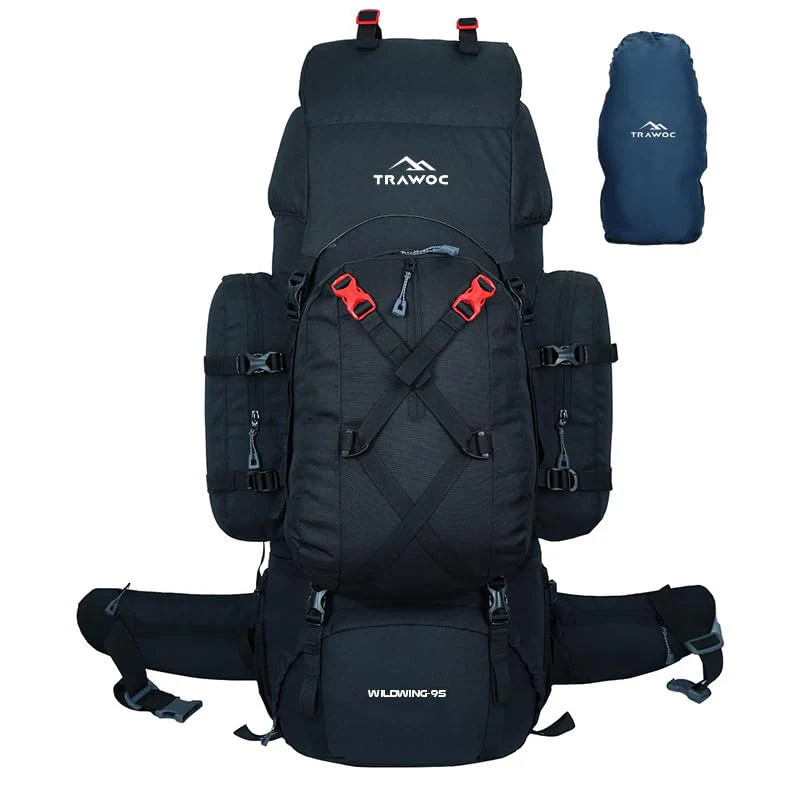 IBEX Wildwing 95L (80+15L) Hiking & Travel Backpack with Shoe Compartment & Water-Resistant Design – Black