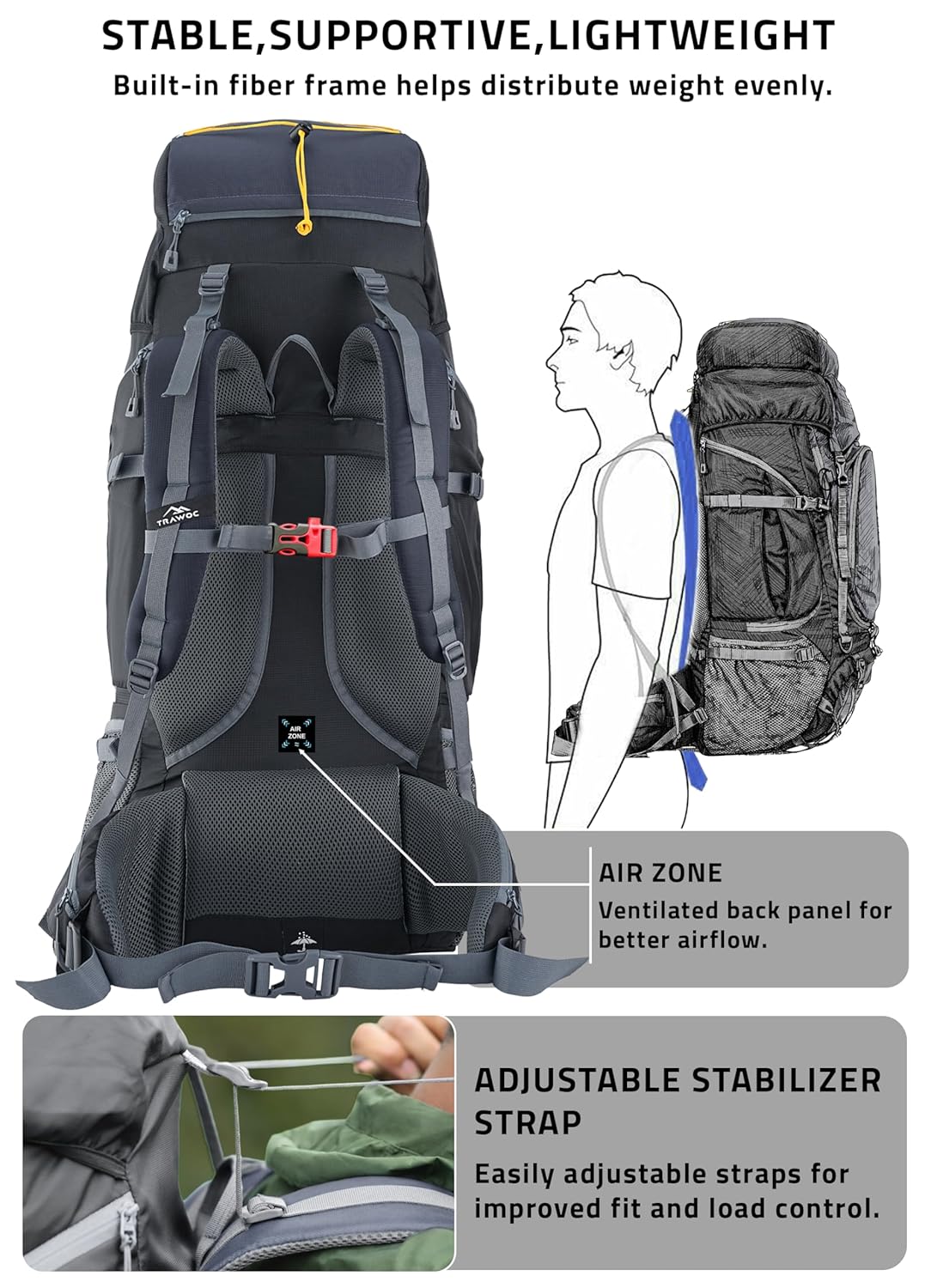 IBEX Triumph X 75L Trekking Backpack with Rain Cover & Shoe Compartment - Image 3