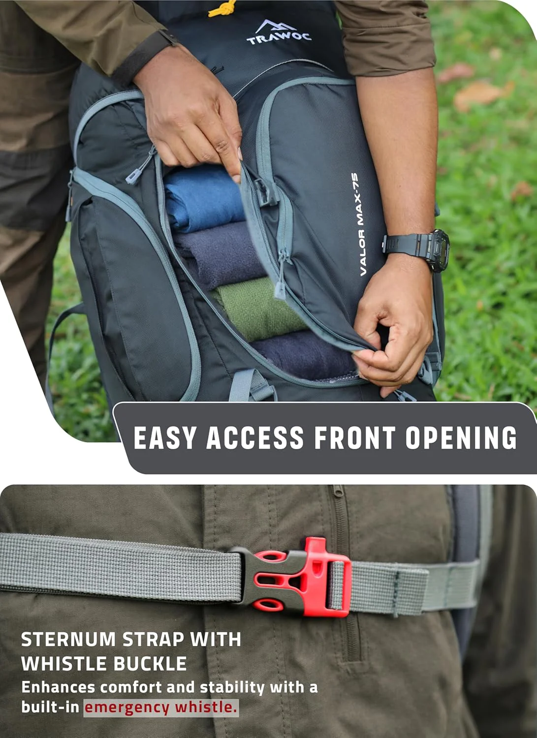 IBEX Triumph X 75L Trekking Backpack with Rain Cover & Shoe Compartment - Image 4