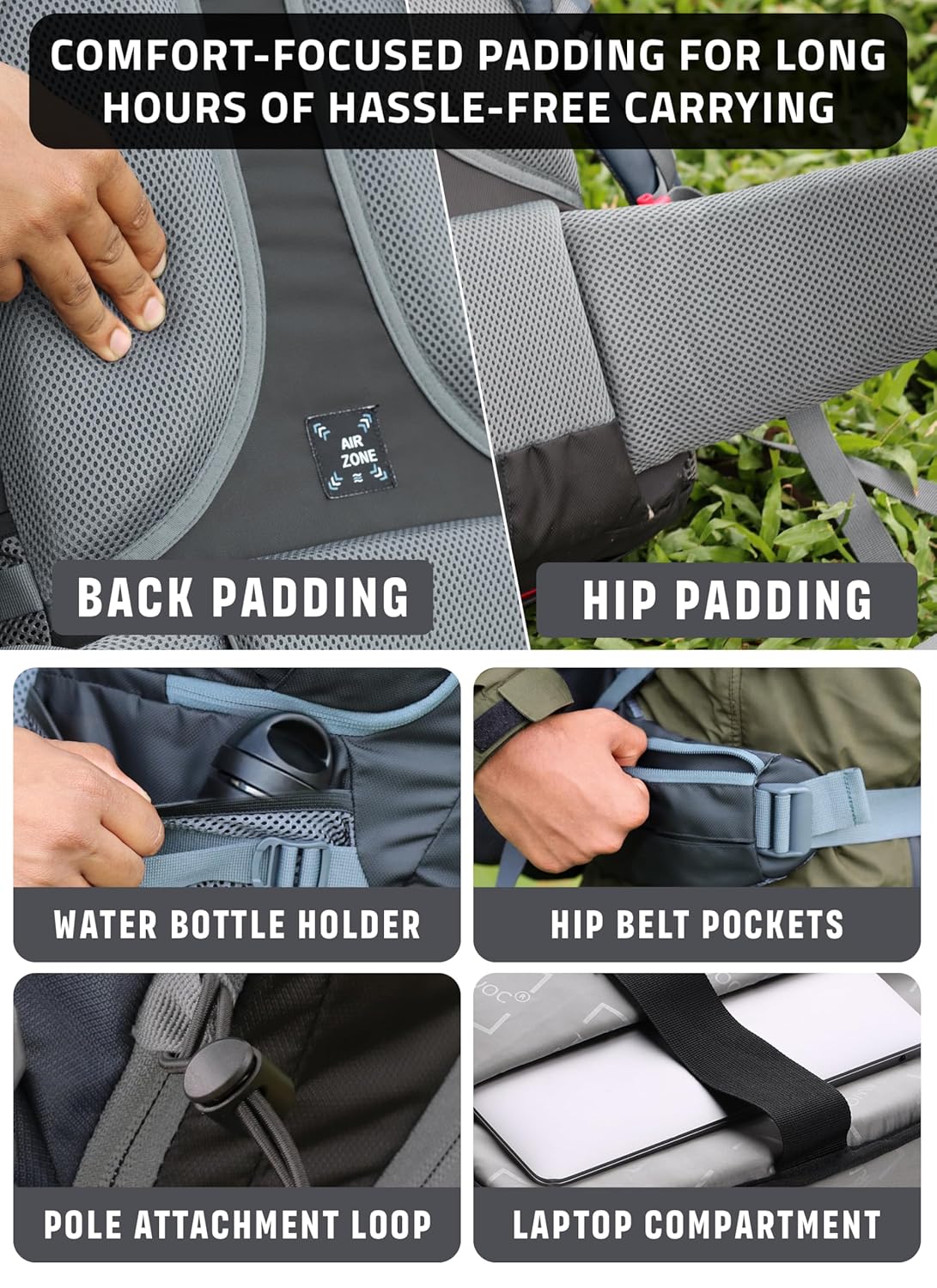 IBEX Triumph X 75L Trekking Backpack with Rain Cover & Shoe Compartment - Image 2