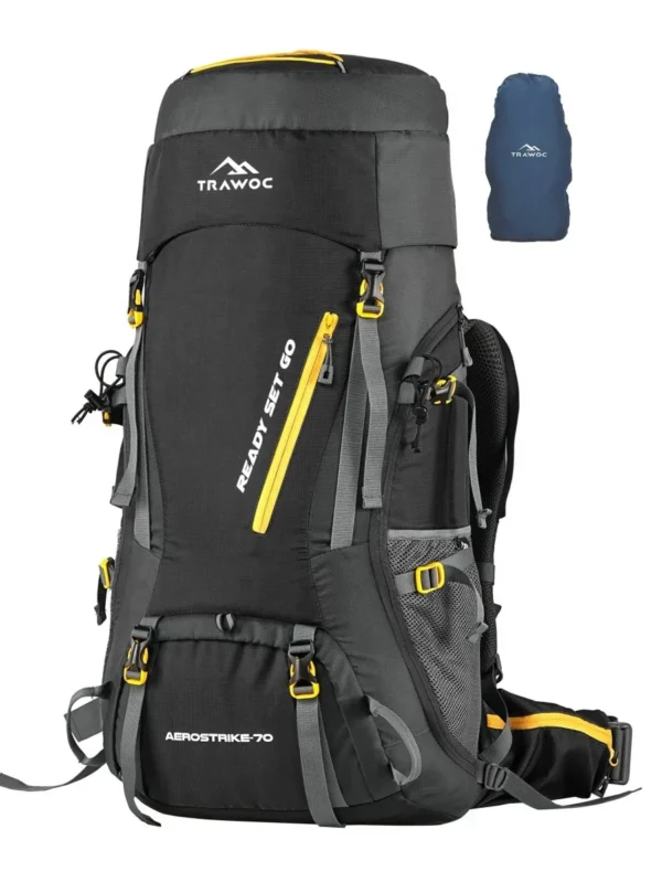 IBEX Aerostrike 70L Trekking Backpack with Laptop Compartment & Rain Cover – Black