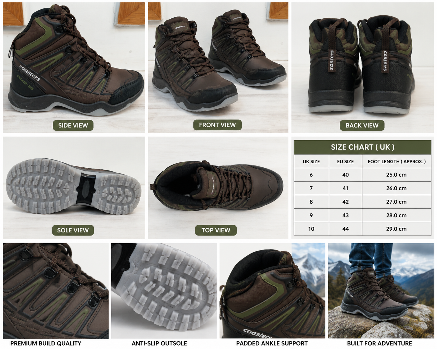 CTR RUB-50 High Ankle Trekking Shoes – Brown & Olive | Premium Outdoor Hiking Shoes - Image 2
